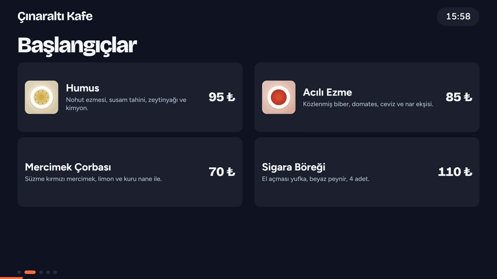 Televizyondaki mekân ekranında dönen menü